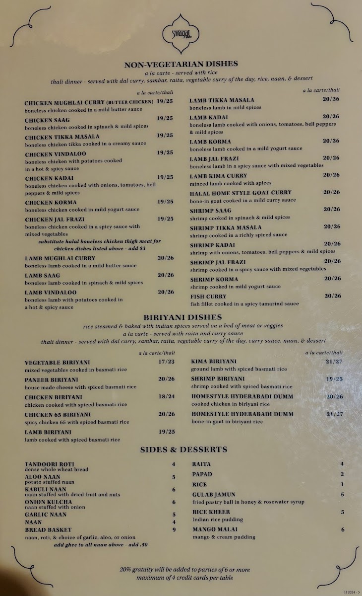 Menu Swagat Indian Cuisine - Hillsboro-2